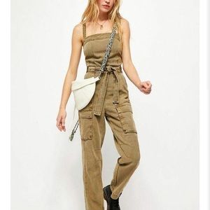 Free People Go West Utility Jumpsuit In Moss